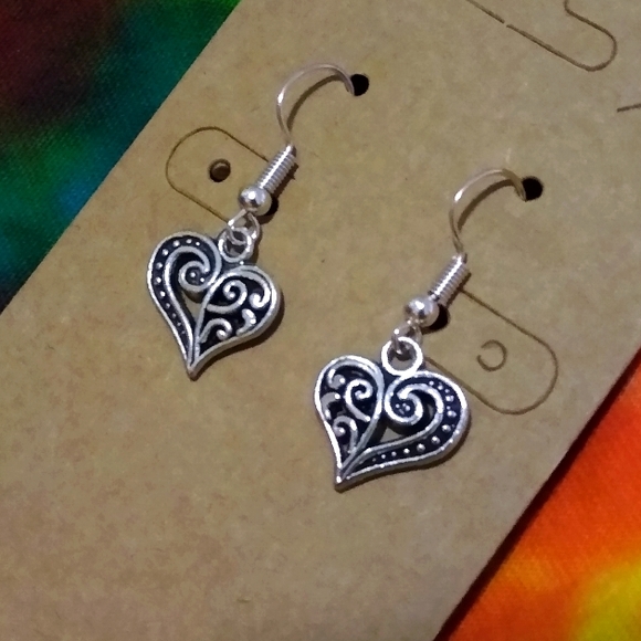 Handcrafted Heart Charm Earrings - Picture 2 of 4